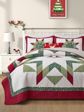 Quilt Queen Size Cotton Bedding Holiday Comforter Set